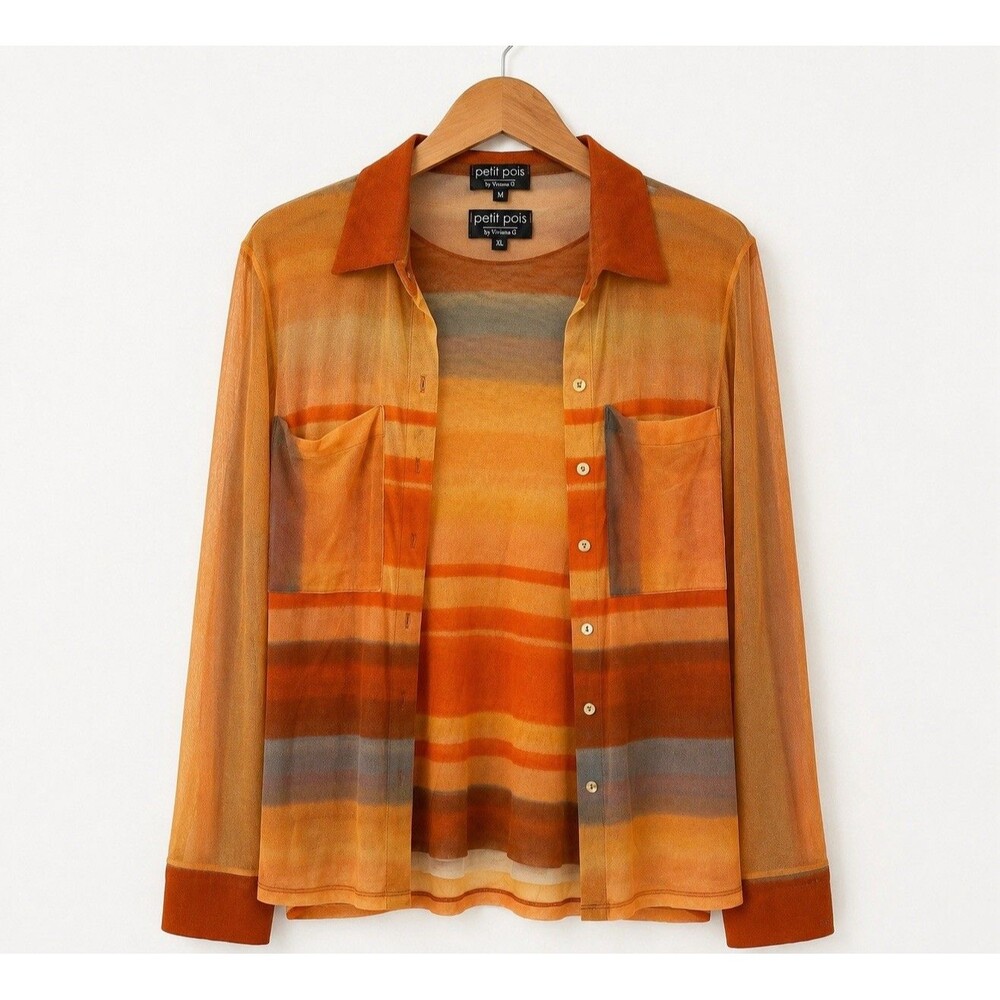Petit Pois by Viviana G Mesh Top Orange 2 Piece Long Sleeve Top Artsy Y2K USA